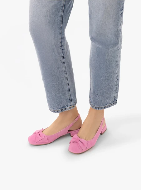 Różowe czółenka slingback bez pięty z kokardką