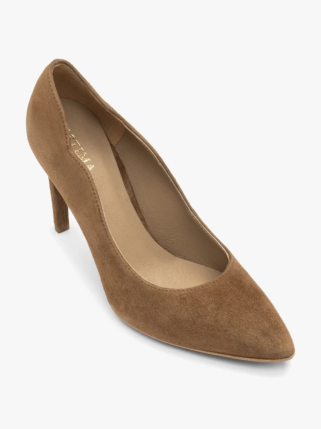 Brown grain leather pumps with stiletto heel