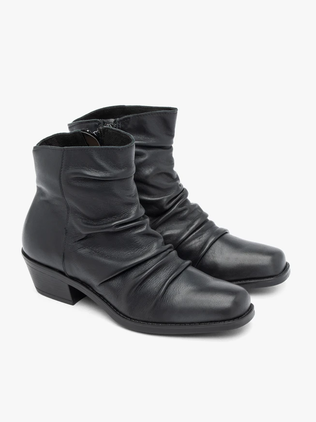 <p>Black crinkled ankle boots</p>