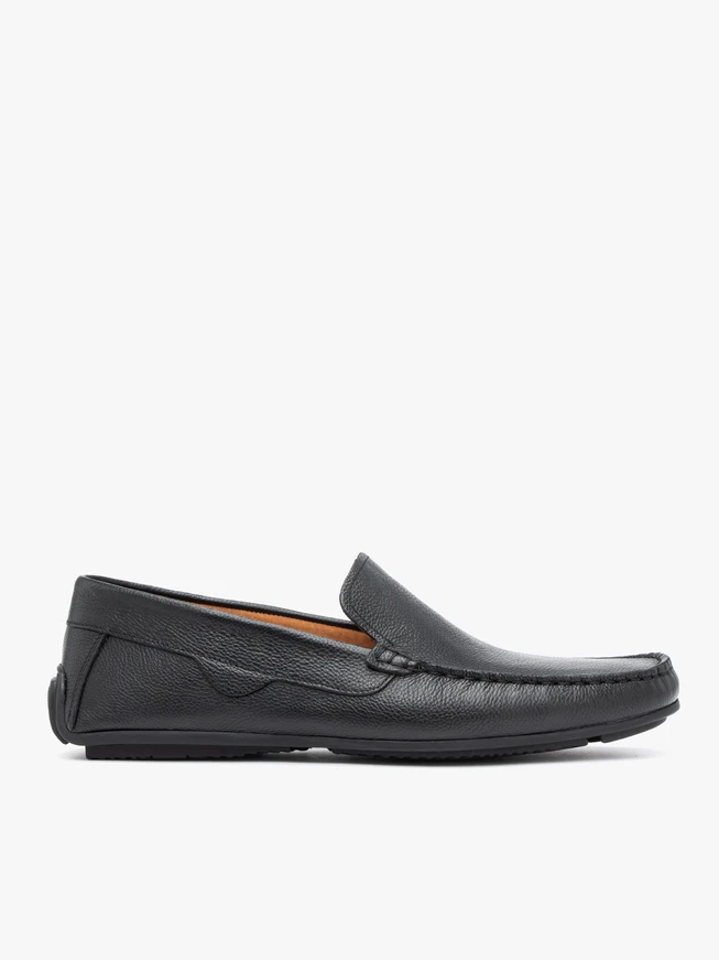 Black grain leather moccasins