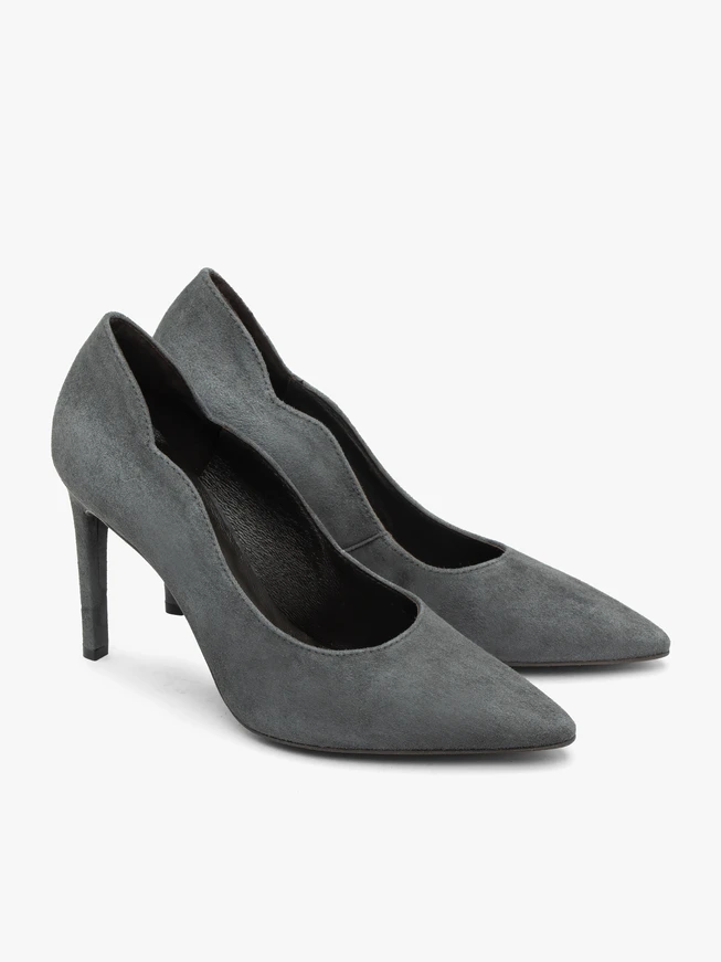 Graphite velour leather pumps with stiletto heel