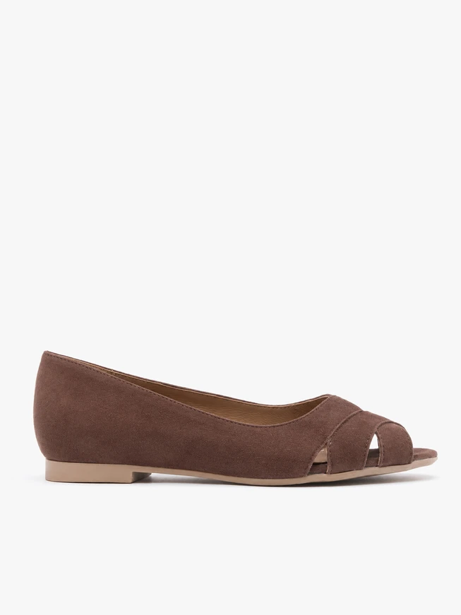 Braune Peep-Toe-Ballerinas