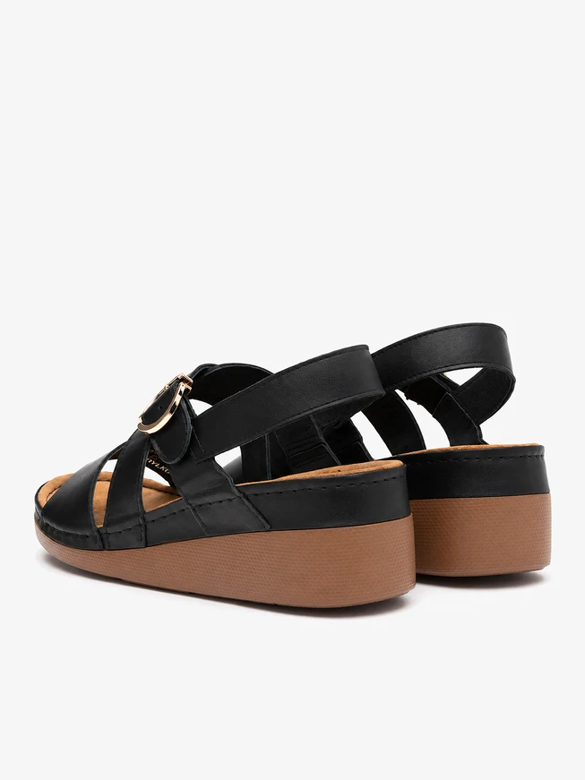Black sandals on a low heel