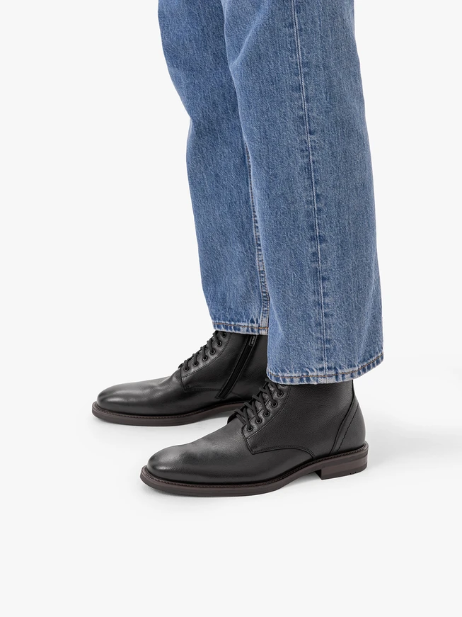Black grain leather boots