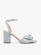 Light blue heeled sandals with detachable bow