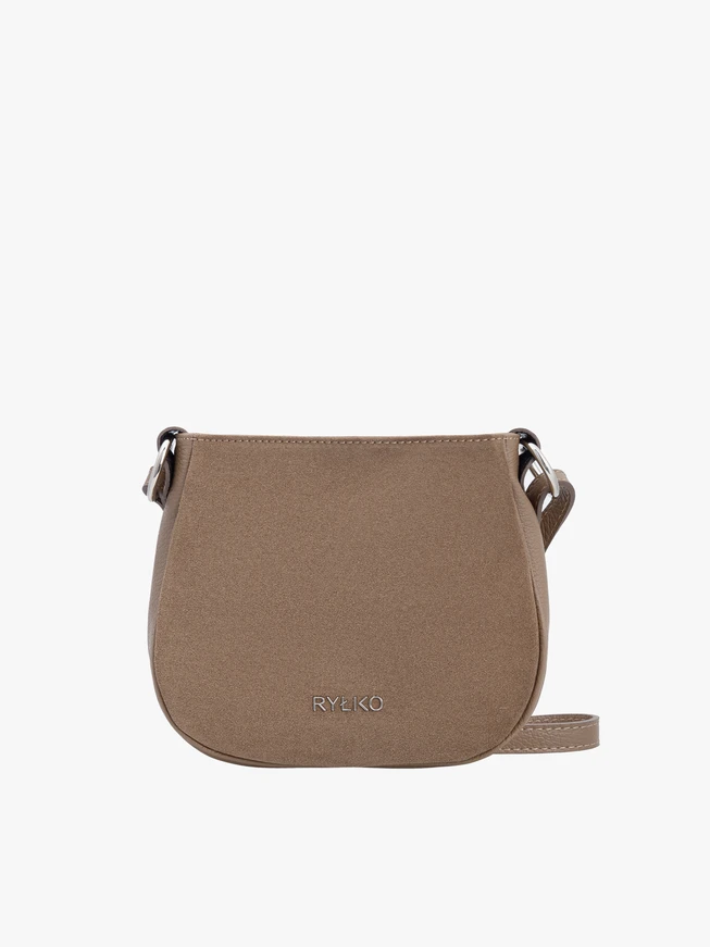 Dark beige leather and velour handbag