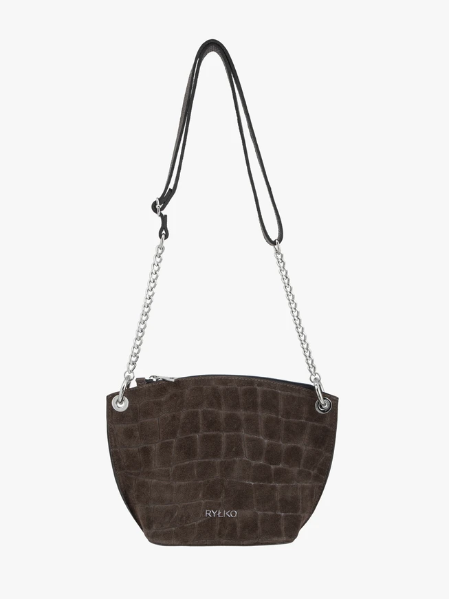 Dark brown crocodile-print handbag