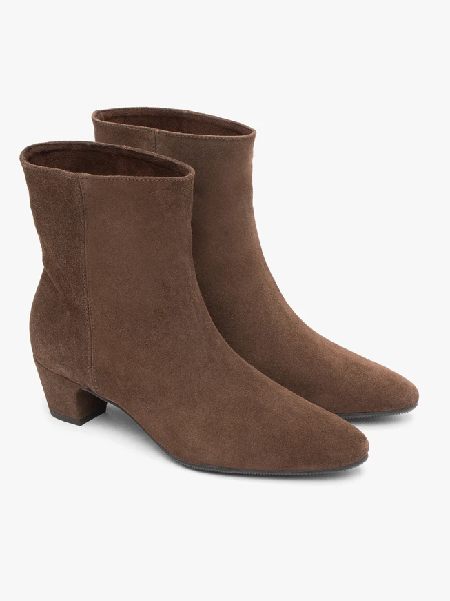 Brown velour low-heeled boots
