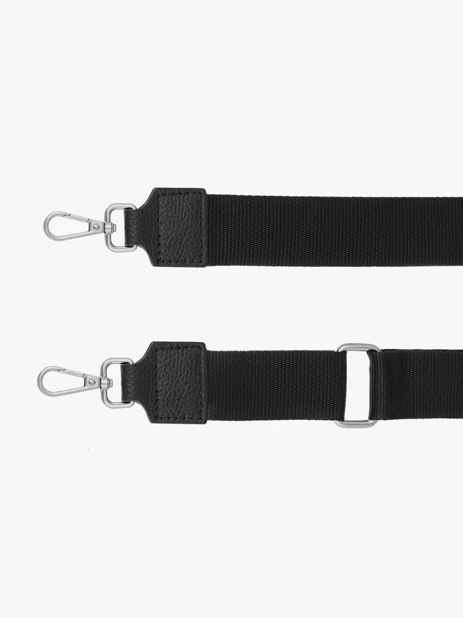 Black Bag Strap Leather and Fabric with Silver Elements