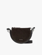 Dark brown crescent-shaped handbag