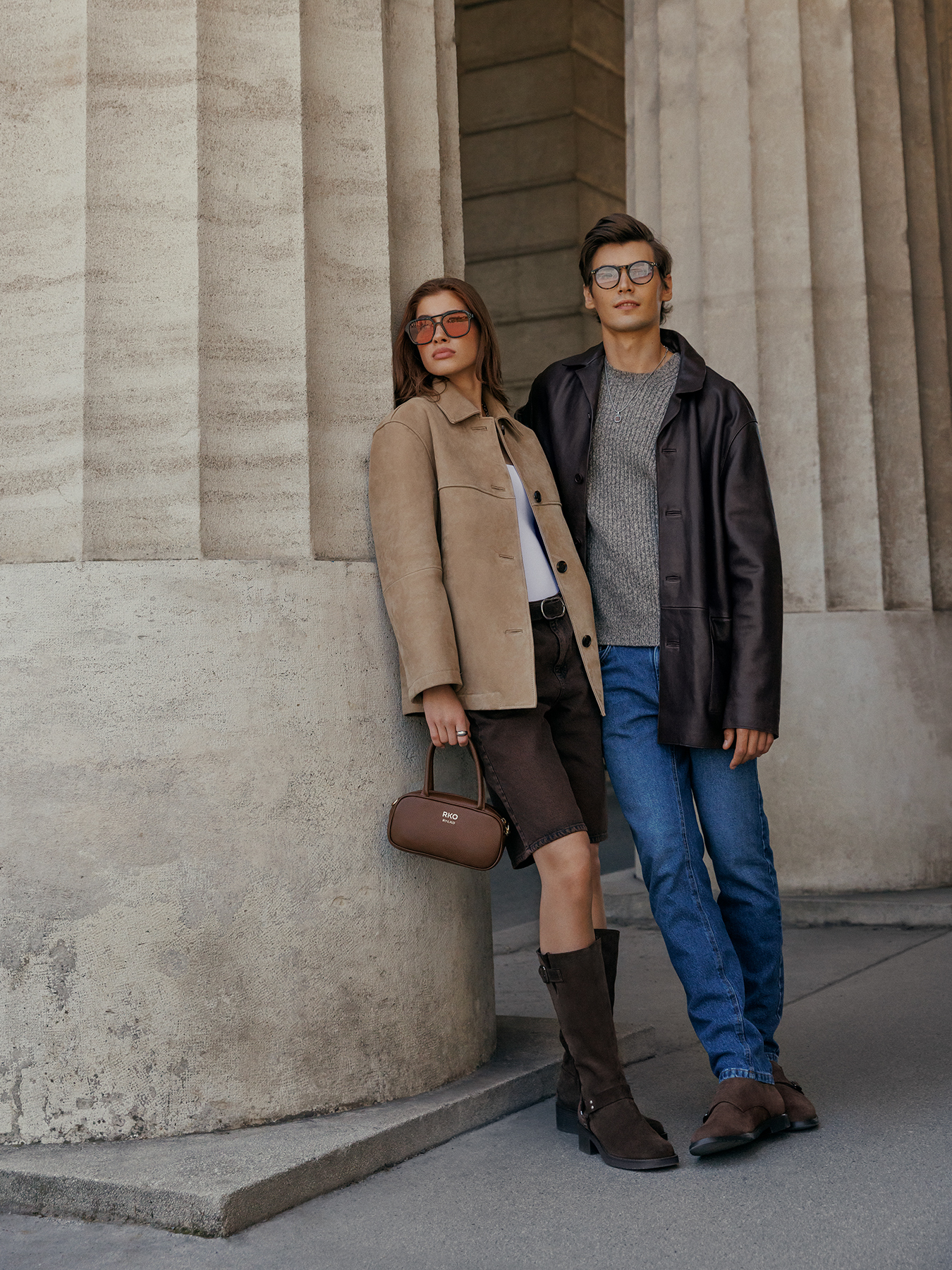 Brązowe kozaki damskie biker boots