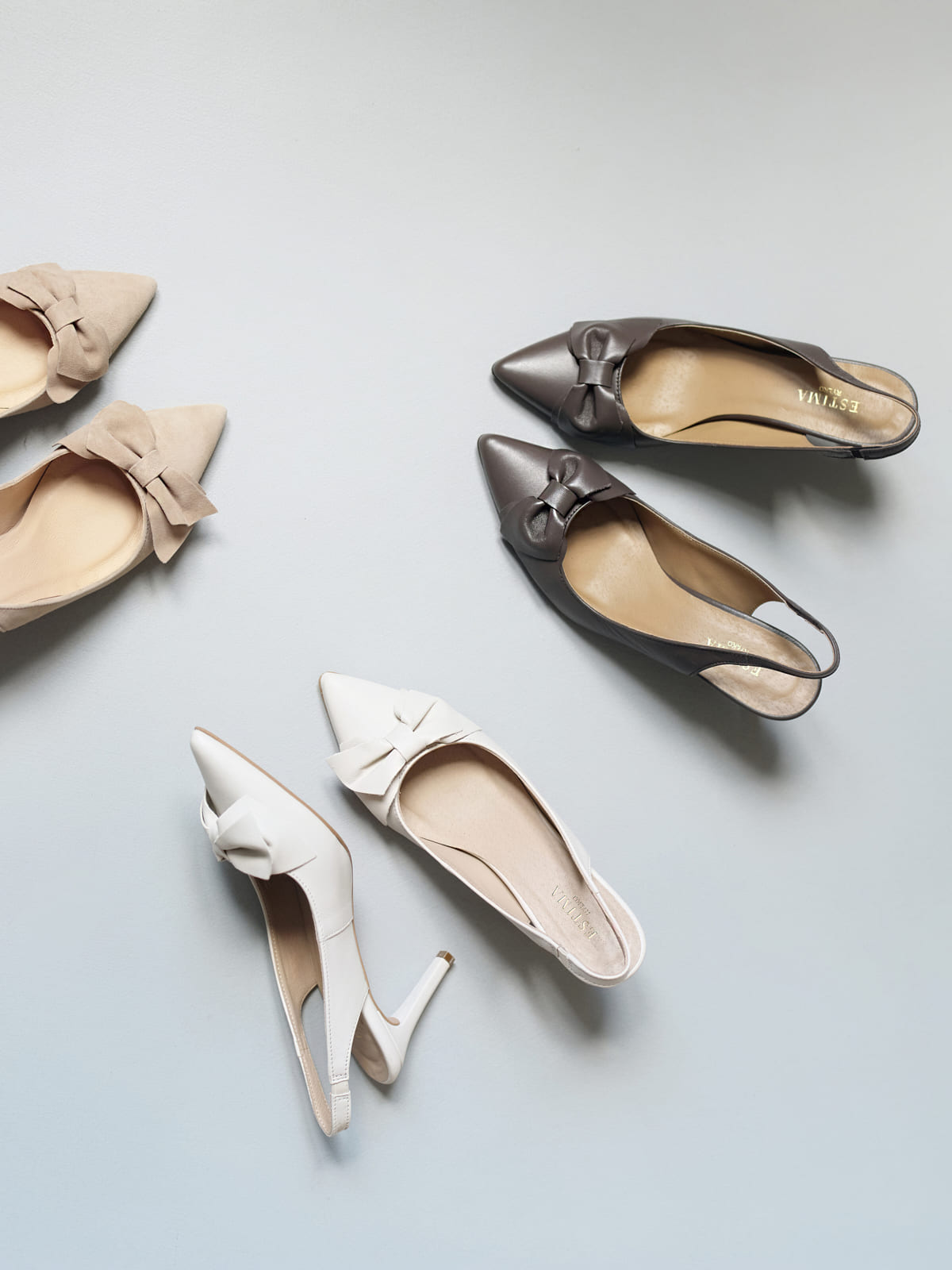 Beżowe czółenka slingback z kokardą Estima